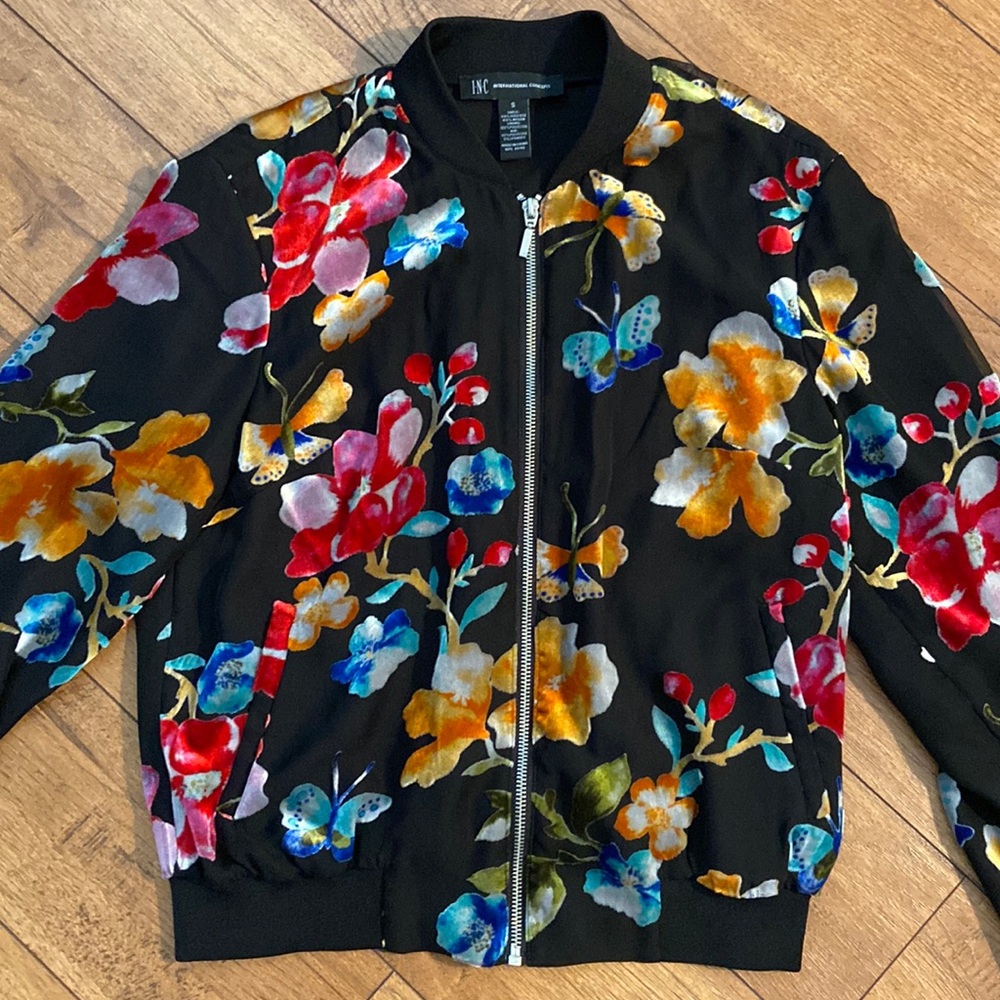 INC Black Floral Jacket